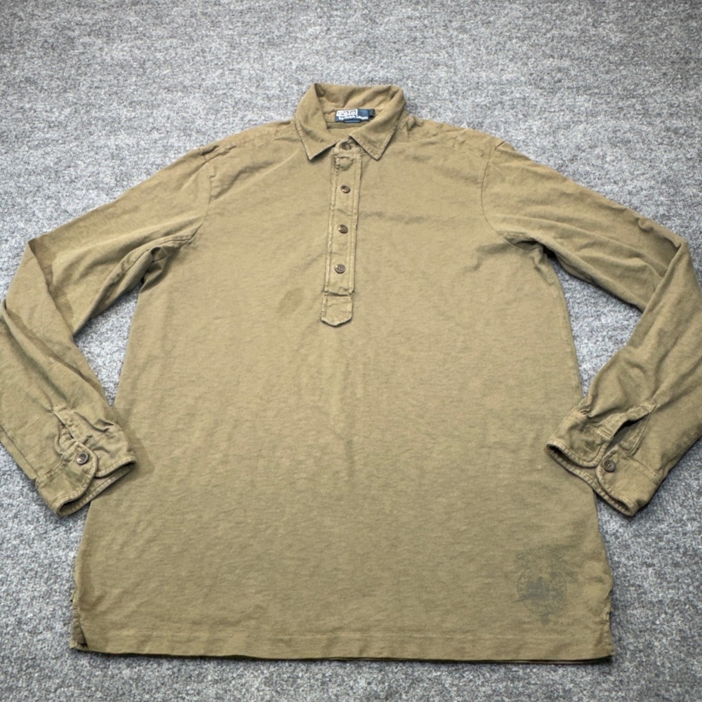 Polo Ralph Lauren Henley Shirt Mens Large Green Military Slub Popover Button